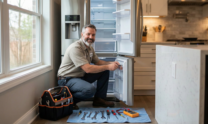Technician repairing a home appliance